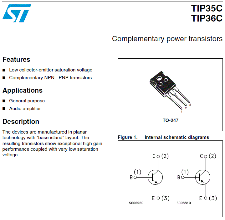 دیتاشیت ترانزیستور TIP35 -TIP36 (اورجینال)